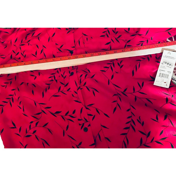 Elementz Red Black Leaf Print Button Down Tunic Shirt Size Large Classic NWT - Picture 5 of 7
